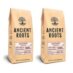 Ancient Roots Hazelnut Medium Roast Flavored Mushroom Ground Coffee 2/12 Oz Bags