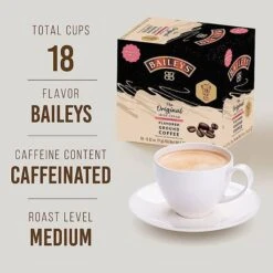 Baileys Bailey's, The Original Irish Cream Flavored Coffee, 4/18 Single Serve Cups 8 Baileys Bailey's, The Original Irish Cream Flavored Coffee, 4/18 Single Serve Cups -Miscela d'Oro Sales baileys original irish cream flavored coffee single serve cups