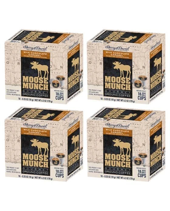 Harry & David Milk Chocolate Caramel Moose Munch Single-Serve Coffee 4/18 Count 2 Harry & David Milk Chocolate Caramel Moose Munch Single-Serve Coffee 4/18 Count